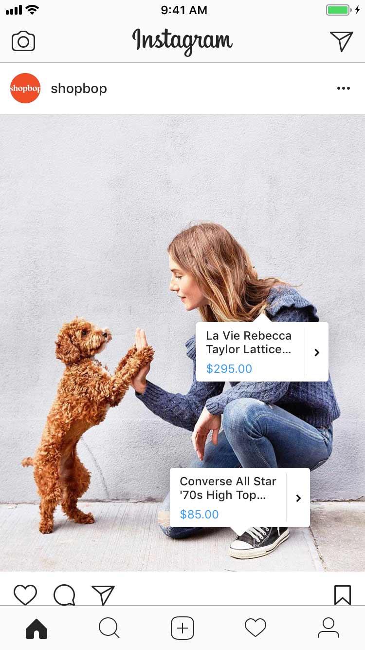 BIlde av en instagram innlegg som illustrerer shopping fra bilder